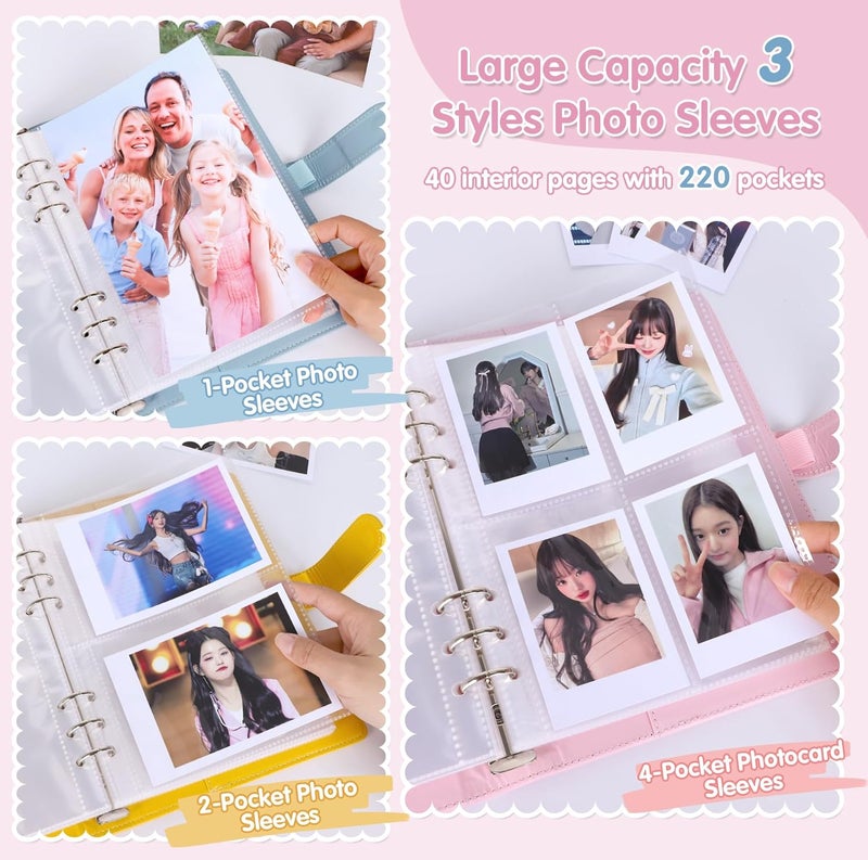 Antner A5 Kpop Photocard Binder 6-Ring Card Collector Album with 40 Pack Card Sleeves, PU Leather Photocard Holder Book with Multi-Size Photo Protectors for Organizing Trading Cards, Pink A5 Binder - Image 4